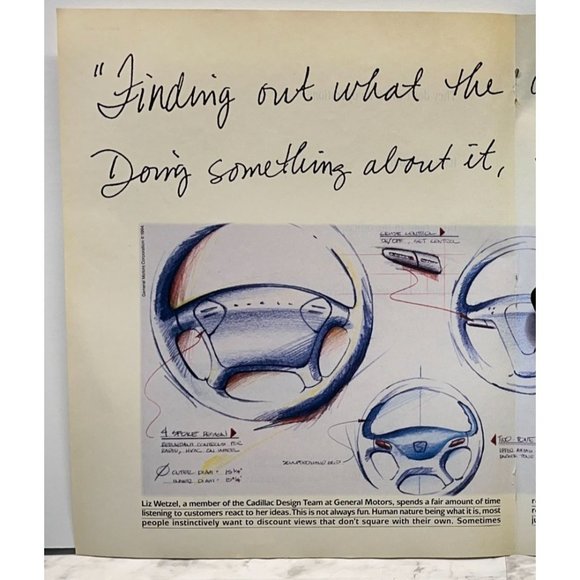 GM General Motors Print Ad Vintage 1994 Liz Wetzel Cadillac Design Team Drawings - Picture 4 of 6